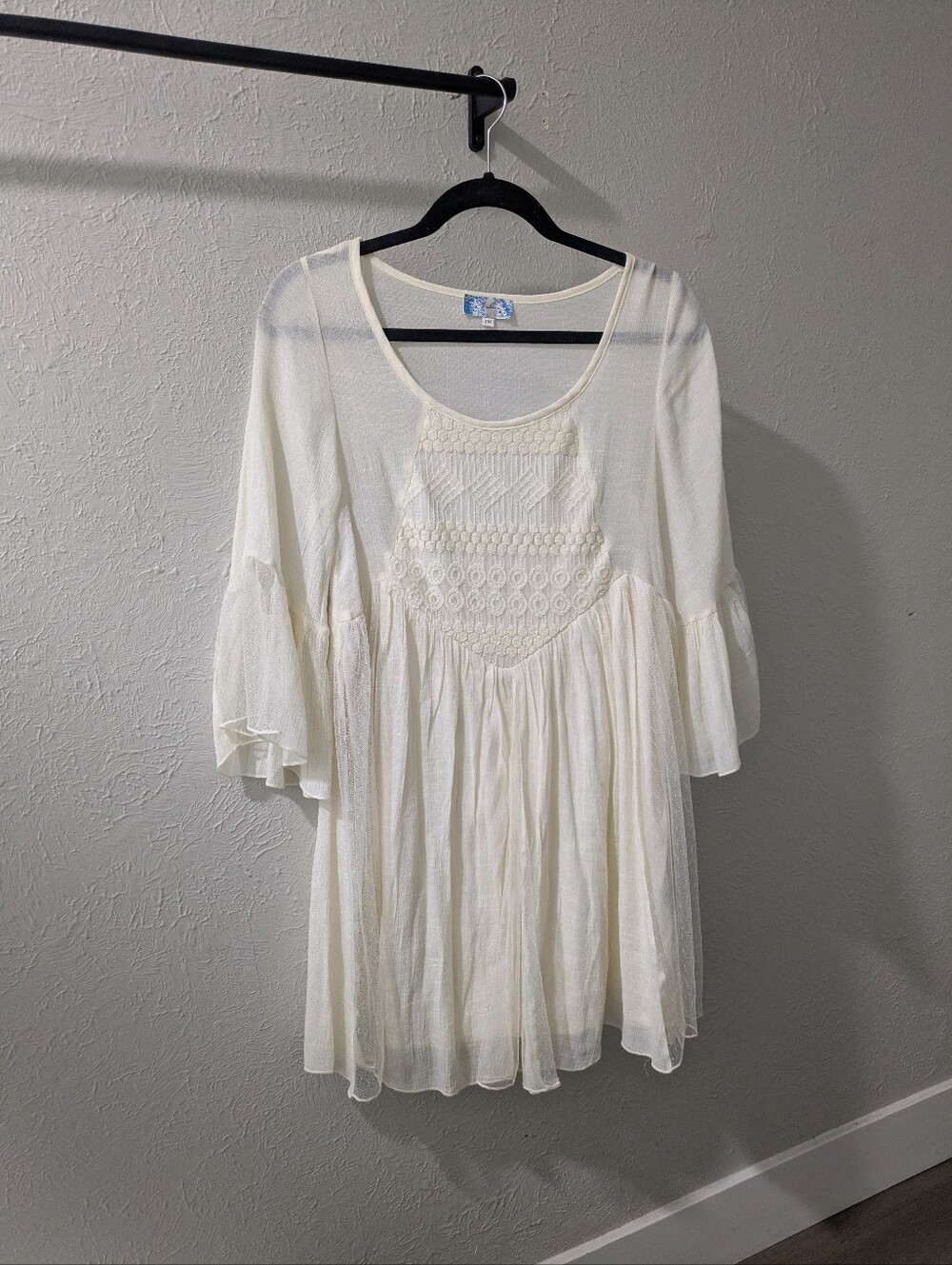 Boho Embroidered Ivory Women's Dress - Lightweight Tunic